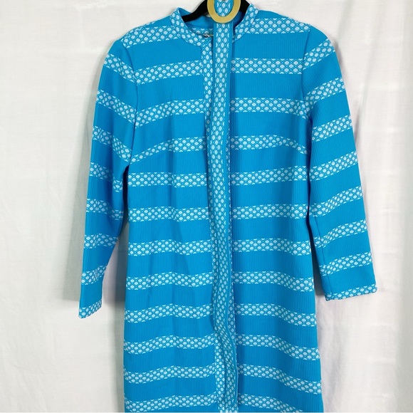 Vintage 70’s Blue and White Striped Long Sleeve Dress Med - Picture 2 of 6